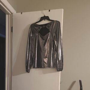 Marc New York Shimmering Silver Long Sleeve Blouse